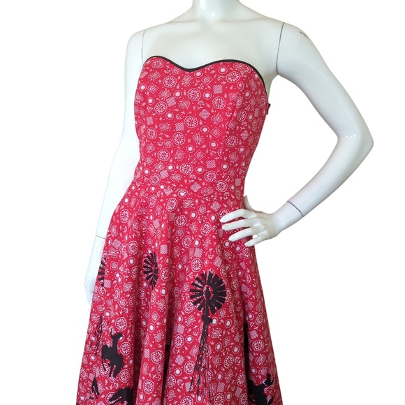 Vintage Rockabilly Red Bandana Western Dress Strapless Cowgirl Rodeo 50s Style - Picture 5 of 13
